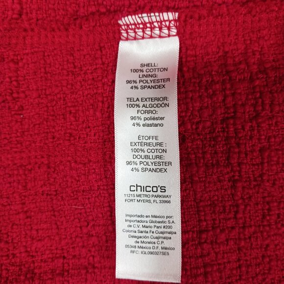 Chico's Red Jacket, Size 1, Double Breasted, 100% Cotton with Cotton Fringe - Picture 10 of 16